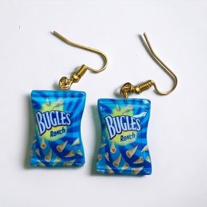 Adorable Blue Bag Bugles Snacks Chips Quirky Resin Earrings Pierced NEW